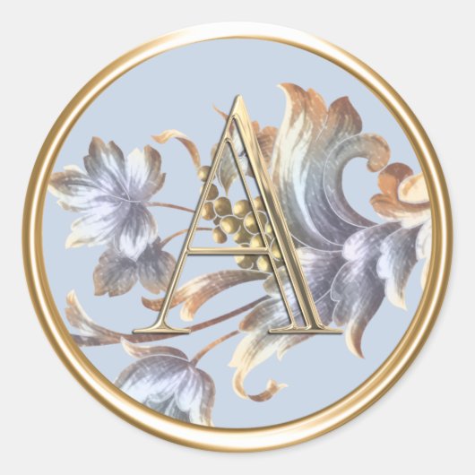 すべてのイニシャル金ゴールドモノグラムオンブルーアカンサス ラウンドシール (正面)