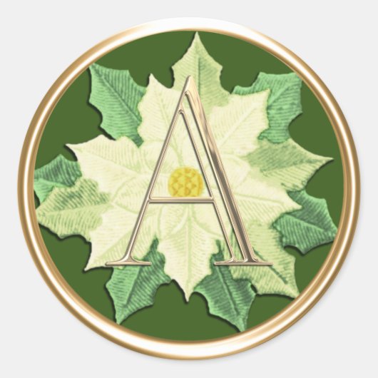 すべてのイニシャル金ゴールドモノグラムオンホワイトポインセチア ラウンドシール (正面)