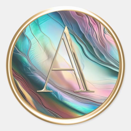 すべてのイニシャル金ゴールドモノグラムオンマザーオブパール ラウンドシール (正面)