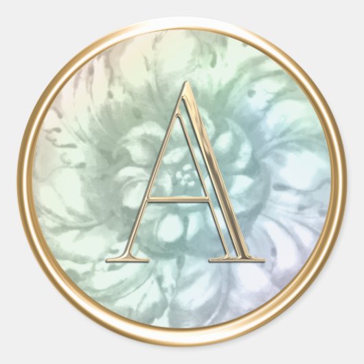 すべてのイニシャル金ゴールドモノグラムオンレインボーパール ラウンドシール (正面)