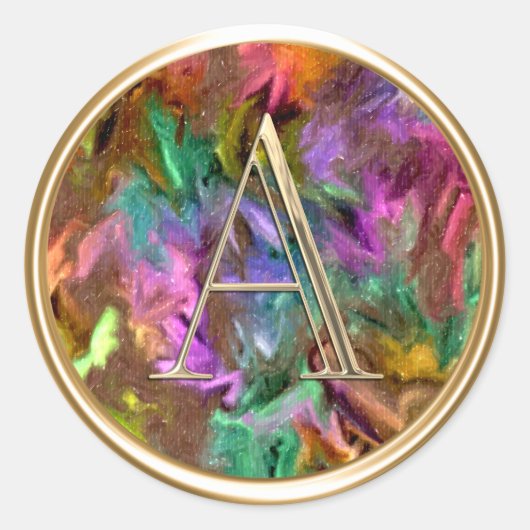 すべてのイニシャル金ゴールドモノグラムカラフル抽象芸術 ラウンドシール (正面)