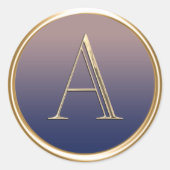 すべてのイニシャル金ゴールドモノグラムネイビーブルーグラデーションフェード ラウンドシール (正面)