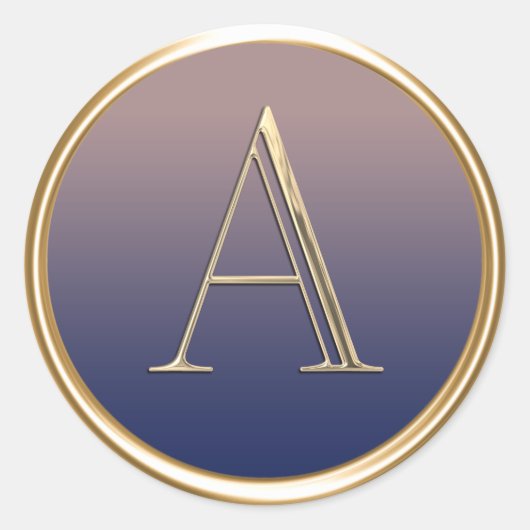 すべてのイニシャル金ゴールドモノグラムネイビーブルーグラデーションフェード ラウンドシール (正面)