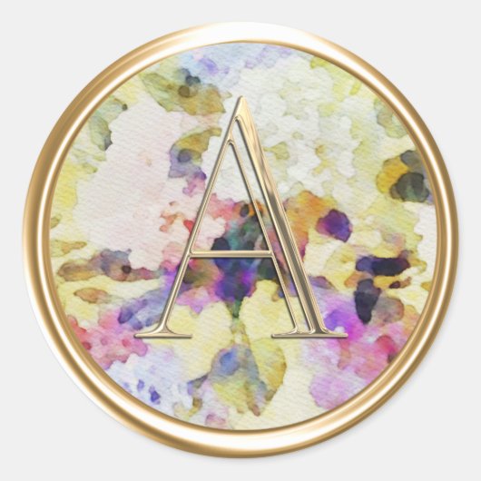 すべてのイニシャル金ゴールドモノグラムピンクイエローフローラ ラウンドシール (正面)