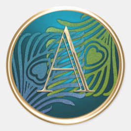 すべてのイニシャル金ゴールドモノグラムブルーとグリーンピーコック ラウンドシール