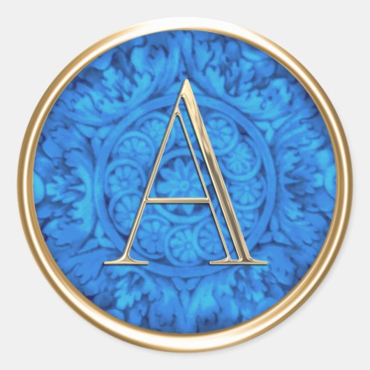 すべてのイニシャル金ゴールドモノグラムブルー華美 ラウンドシール (正面)