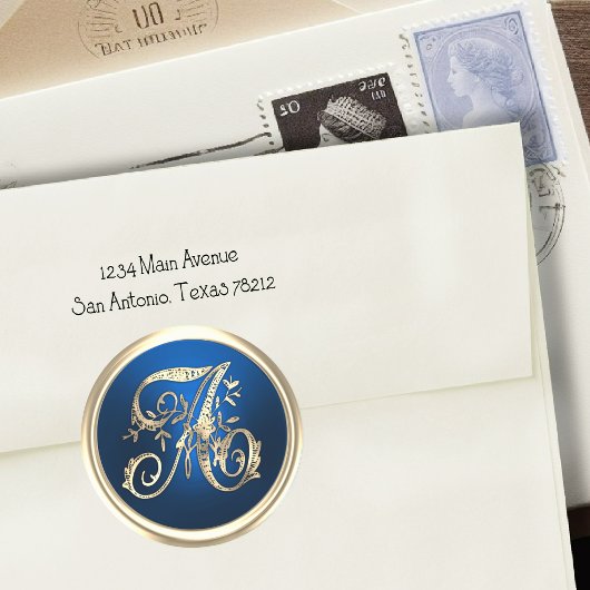 すべてのイニシャル金ゴールドモノグラムブルー ラウンドシール