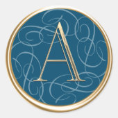 すべてのイニシャル金ゴールド任意の色にモノグラム渦巻き ラウンドシール (正面)