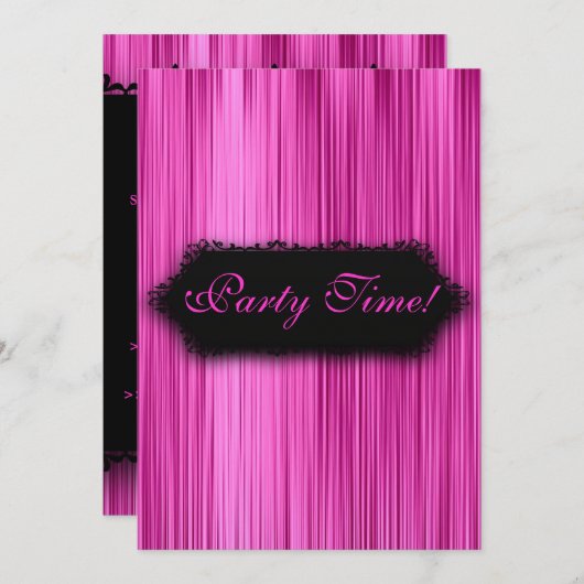 すべてのイベント(黒エレガントいピンク)カーテン2 招待状 (正面/裏面)