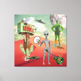 すべてのエイリアンを呼び出すUFO Desert Surreal Collage キャンバスプリント