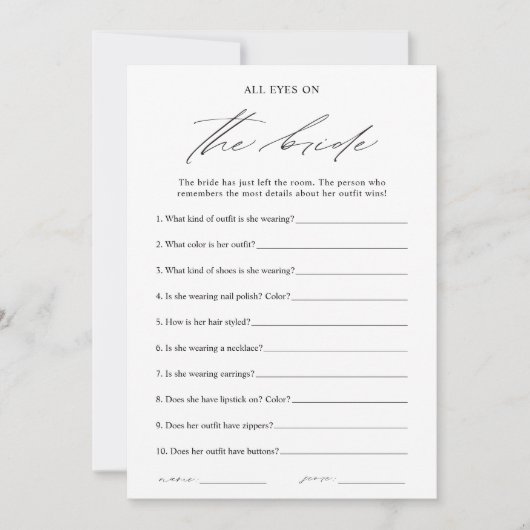 すべてのエレガント目は花嫁ブライダルシャワーゲーム 招待状 (正面)