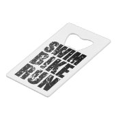 すべてのカッコいいスポーツ愛好家のためのトライアスロンのロゴ クレジットカード栓抜き (裏面アングル)