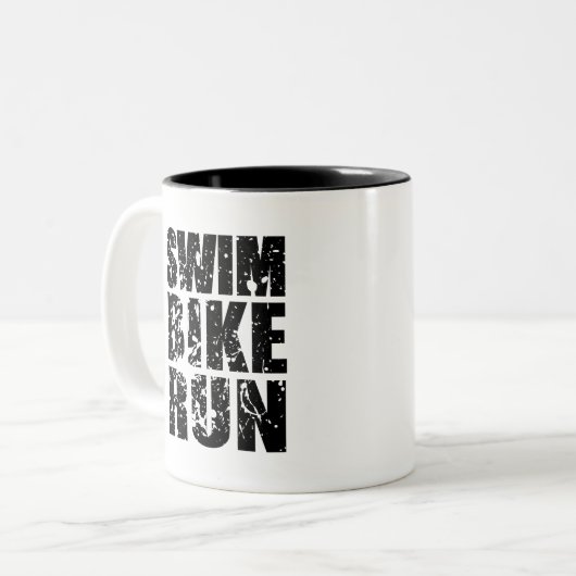 すべてのカッコいいスポーツ愛好家のためのトライアスロンのロゴ ツートーンマグカップ (正面左)