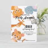 すべてのカッコいいパーティー動物子供の誕生日パーティーの呼び出し 招待状 (スタンド正面)