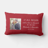 すべてのカップルの写真パーソナライズされた赤を始めた場所 ランバークッション (裏面)