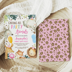 すべてのカラフルパーティー動物サファリ誕生日 招待状