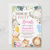 すべてのカラフルパーティー動物サファリ誕生日 招待状 (正面)