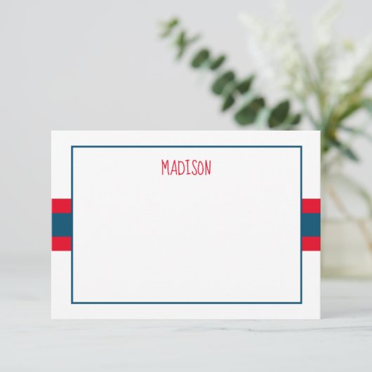 すべてのカラーリボンストライプノートカパーソナライズされたード サンキューカード (スタンド正面)