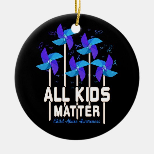 すべてのキッズマターピンホイール児童虐待防止Aw セラミックオーナメント (正面)
