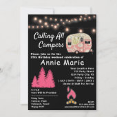 すべてのキャンパーズピンクウィークエンド誕生日 招待状 (正面)