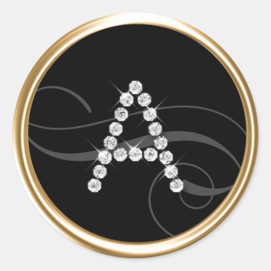 すべてのクリスタルダイヤモンドイニシャルモノグラム任意の色 ラウンドシール (正面)