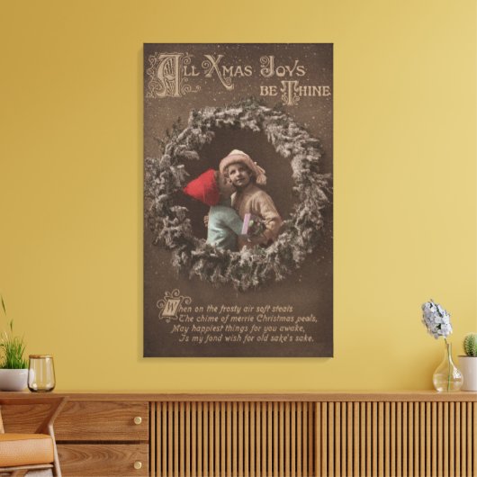 すべてのクリスマスは喜ぶThineLittle Kids キスをする キャンバスプリント (インサイチュ (リビング))