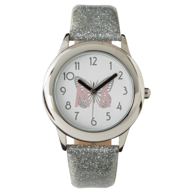すべてのグリッターバタフライ追加イニシャルウォッチ 腕時計 (正面)
