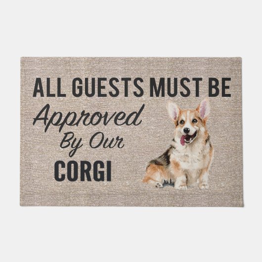 すべてのゲストは我々のCorgi犬の恋人によって承認されなければならない ドアマット (正面)