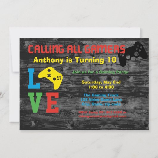 すべてのゲーマーを誕生日のパーティの招待状と電話します 招待状 (正面)