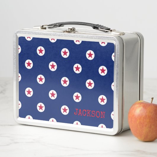 すべてのスター赤白青キッズネームスクールおもしろい メタルランチボックス (インサイチュ)