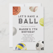 すべてのスポーツがボールボーイモダン誕生日 招待状 (正面)