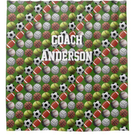 すべてのスポーツの球のコーチ シャワーカーテン (正面)