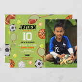 すべてのスポーツの誕生日パーティー　サッカー　フットボール　写真 招待状 (正面/裏面)