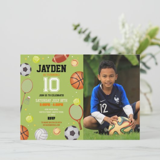 すべてのスポーツ誕生日パーティーサッカーサッカーの写真 招待状 (スタンド正面)