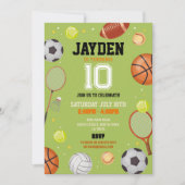 すべてのスポーツ誕生日パーティーサッカーサッカーグリーン 招待状 (正面)