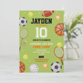 すべてのスポーツ誕生日パーティーサッカーサッカーグリーン 招待状 (スタンド正面)