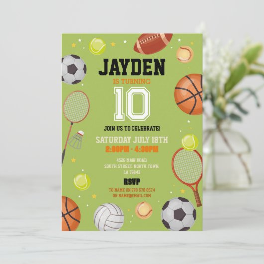 すべてのスポーツ誕生日パーティーサッカーサッカーグリーン 招待状 (スタンド正面)