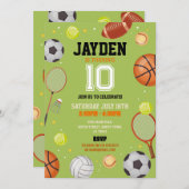 すべてのスポーツ誕生日パーティーサッカーサッカーグリーン 招待状 (正面/裏面)