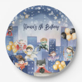 すべてのスーパーヒーローを呼び出す子供の誕生日 ペーパープレート (正面)