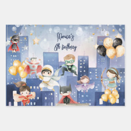 すべてのスーパーヒーローを呼び出す子供の誕生日 ラッピングペーパーシート