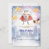 すべてのスーパーヒーローを呼び出す子供の誕生日 招待状 (正面)