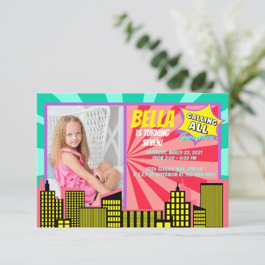 すべてのスーパーヒーローガールパワースーパーヒーローを呼び出すテーマ 招待状 (スタンド正面)