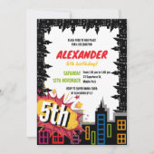 すべてのスーパーヒーローズシティ建物誕生日 招待状 (正面)