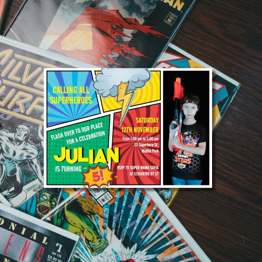 すべてのスーパーヒーロー漫画ブックを呼び出す5誕生日 招待状