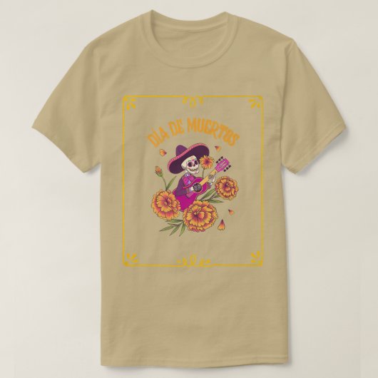 すべてのソウルの日、dia de muertos Skeleton 遊 Guitar Tシャツ (デザイン正面)