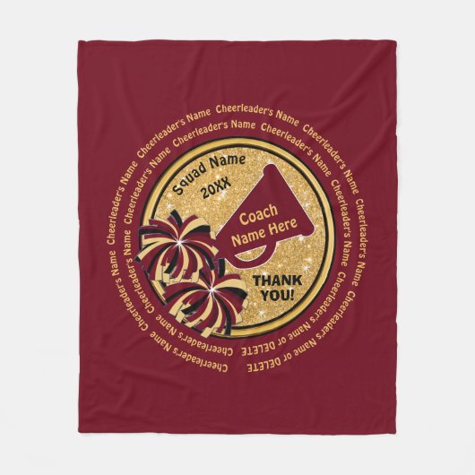 すべてのチアリーダーの名前、応援のコーチのギフトのアイディア フリースブランケット (正面)