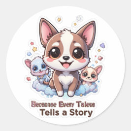 すべてのテイルスは物語を語る かわいい子犬 ラウンドシール