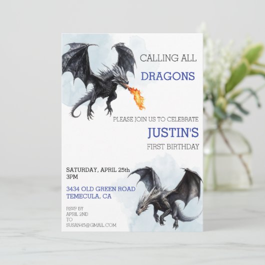 すべてのドラゴンの呼び出し誕生日水色 招待状 (スタンド正面)