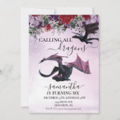 すべてのドラゴンガールの誕生日紫の花を呼び出す 招待状 (正面)