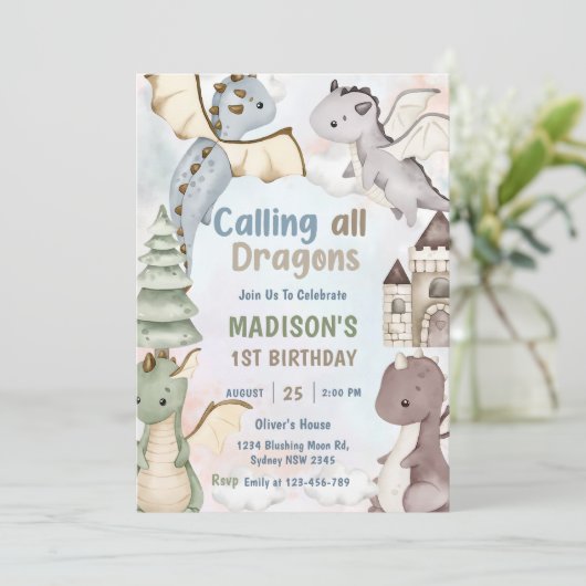 すべてのドラゴンズ水の色を呼び出す最初の誕生日 招待状 (スタンド正面)